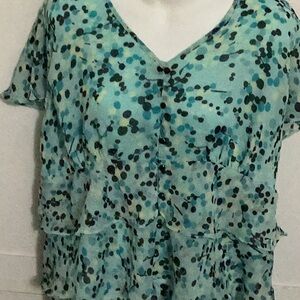 Apt. 9 Teal Layered V-Neck Dot Print Blouse size 2X